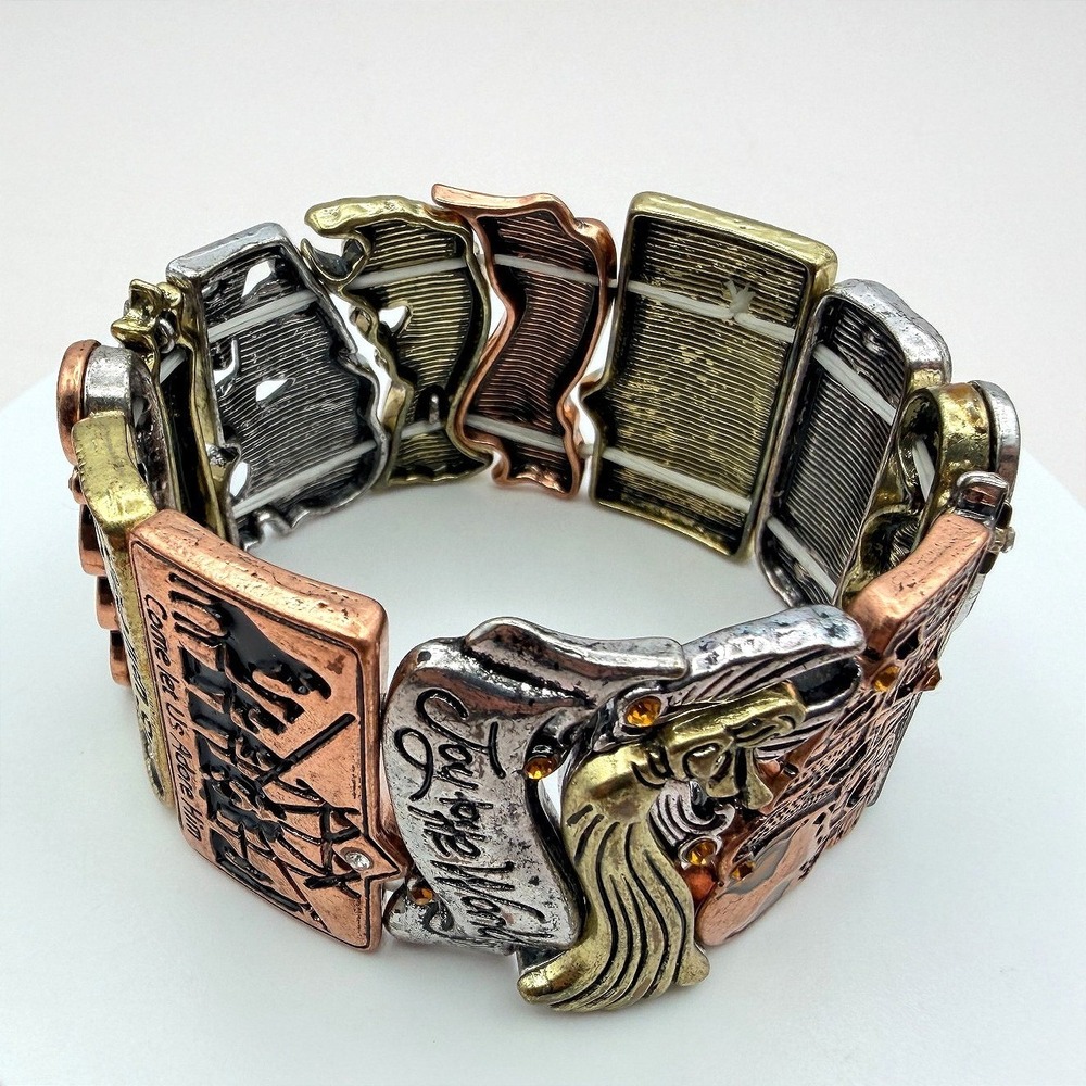 Vintage 90s Religious Panel Stretch Bracelet Nativity‎ Joy World Glass Jewelry